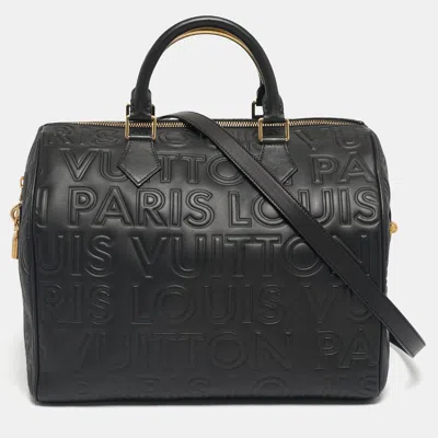 Pre-owned Louis Vuitton Black Monogram Paris Embossed Leather Limited Edition Speedy Cube 30 Bag