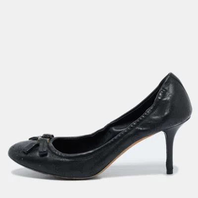 Pre-owned Louis Vuitton Black Monogram Perforated Leather Elba Pumps Size 37