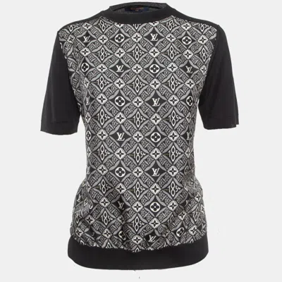 Pre-owned Louis Vuitton Black Monogram Print Crepe And Knit T-shirt M