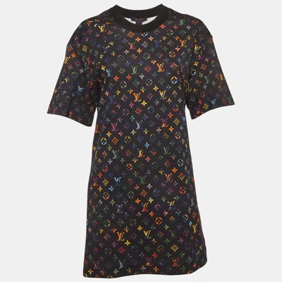 Pre-owned Louis Vuitton Black Monogram Print Jersey T-shirt Mini Dress S