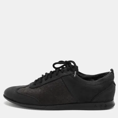 Pre-owned Louis Vuitton Black Monogram Satin And Suede Low Top Trainers Size 37.5