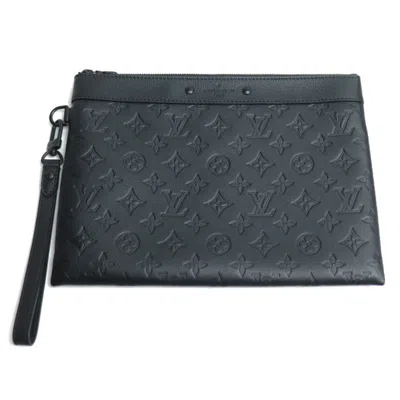 Pre-owned Louis Vuitton Black Monogram Shadow Clutch Bag Pochette ()