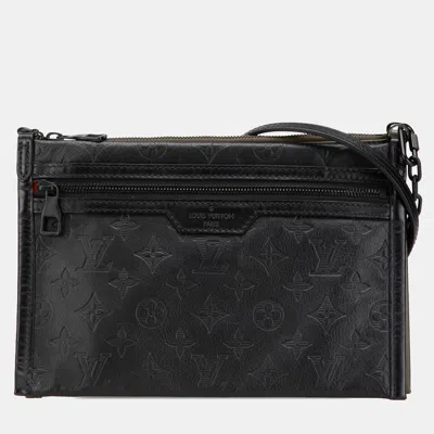 Pre-owned Louis Vuitton Black Monogram Shadow Double Flat Messenger