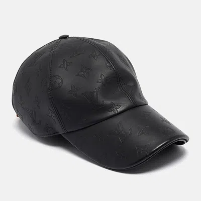Pre-owned Louis Vuitton Black Monogram Shadow Leather Cap
