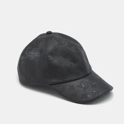 Pre-owned Louis Vuitton Black Monogram Shadow Leather Cap Size 60