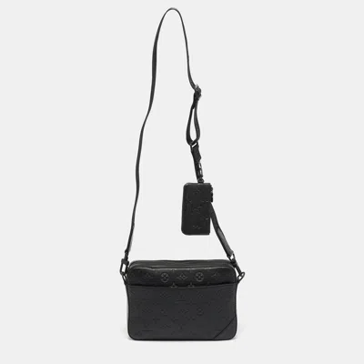 Pre-owned Louis Vuitton Black Monogram Shadow Leather Trio Messenger Bag
