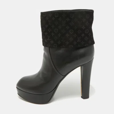 Pre-owned Louis Vuitton Black Monogram Suede And Leather Ankle Length Boots Size 39