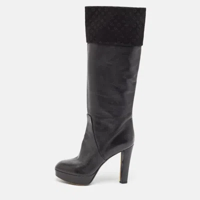 Pre-owned Louis Vuitton Black Monogram Suede And Leather Knee Length Boots Size 39