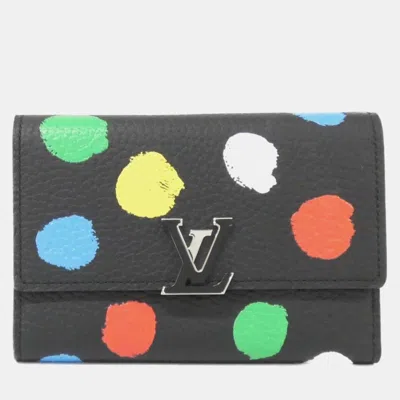 Pre-owned Louis Vuitton Black Multi-color Taurillon Leather Compact Portefeuille Capucines Wallet