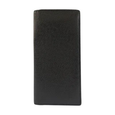 Pre-owned Louis Vuitton Black Navy Noir Taiga Leather Long Wallet (bi-fold) () In Black, Navy, Noir