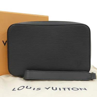 Pre-owned Louis Vuitton Black Noir Epi Leather Clutch Bag Pouch () In Black, Noir