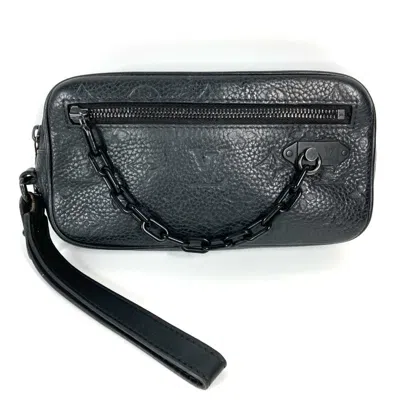 Pre-owned Louis Vuitton Black Noir Leather Clutch Bag Pouch ()