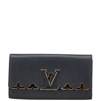 Pre-owned Louis Vuitton Black Noir Leather Long Wallet (bi-fold) ()