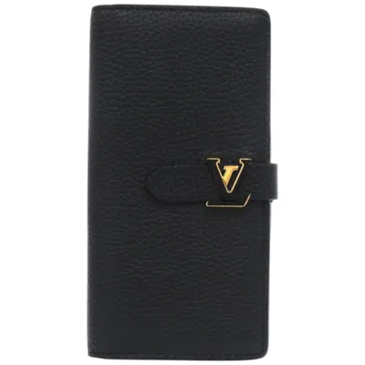 Pre-owned Louis Vuitton Black Noir Leather Long Wallet (bi-fold) ()