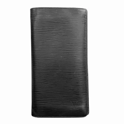 Pre-owned Louis Vuitton Black Noir Leather Long Wallet (bi-fold) () In Black, Noir