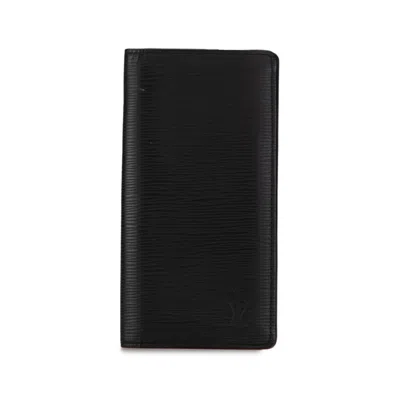 Pre-owned Louis Vuitton Black Noir Leather Long Wallet (bi-fold) () In Black, Noir