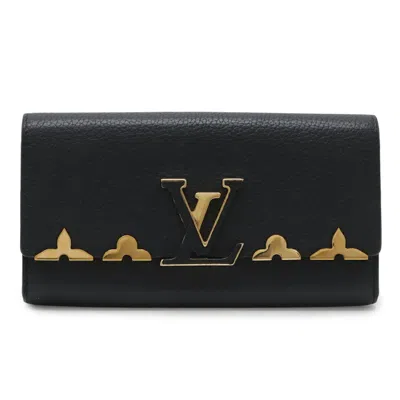 Pre-owned Louis Vuitton Black Noir Leather Long Wallet (bi-fold) ()
