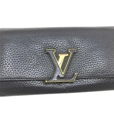 Pre-owned Louis Vuitton Black Noir Leather Long Wallet (bi-fold) ()