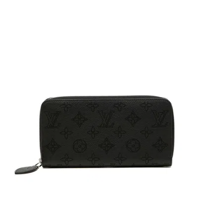 Pre-owned Louis Vuitton Black Noir Leather Long Wallet (bi-fold) () In Black, Noir