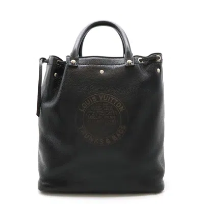 Pre-owned Louis Vuitton Black Noir Leather Pouch Tote Bag ()