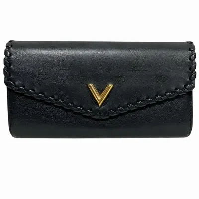 Pre-owned Louis Vuitton Black Noir Monogram Long Wallet (tri-fold) ()