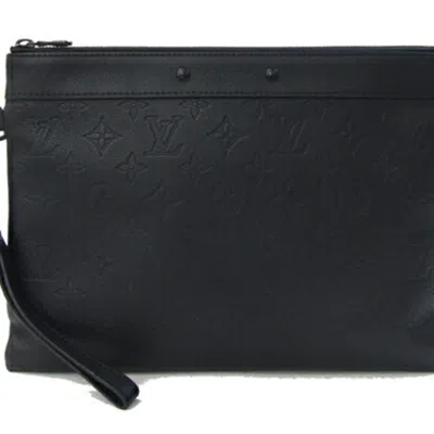 Pre-owned Louis Vuitton Black Noir Monogram Shadow Clutch Bag Pochette Pouch ()