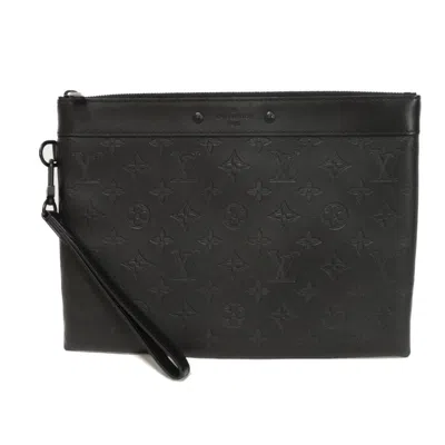 Pre-owned Louis Vuitton Black Noir Monogram Shadow Leather Clutch Bag Pochette ()