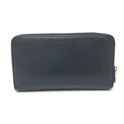 Pre-owned Louis Vuitton Black Noir Taiga Leather Leather Long Wallet (bi-fold) () In Black, Noir
