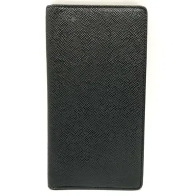 Pre-owned Louis Vuitton Black Noir Taiga Leather Long Bill Wallet (bi-fold) () In Black, Noir