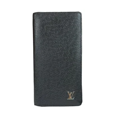Pre-owned Louis Vuitton Black Noir Taiga Leather Long Wallet (bi-fold) () In Black, Noir