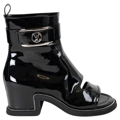 Pre-owned Louis Vuitton Black Patent 2022 Moonlight Open Toe Ankle Boots Shoes 38.5