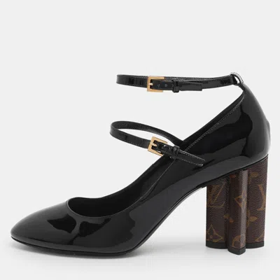 Pre-owned Louis Vuitton Black Patent And Canvas Peep Toe Pumps Size 39