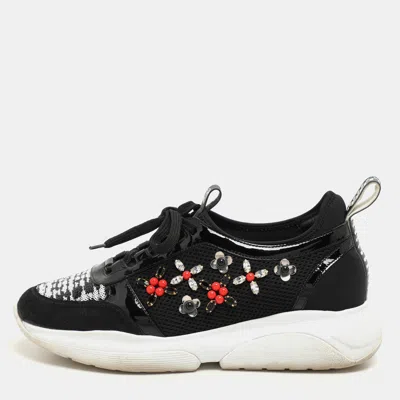 Pre-owned Louis Vuitton Black Patent Leather And Mesh Crystal Embellished Low Top Sneakers Size 36.5