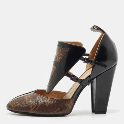 Pre-owned Louis Vuitton Black Patent Leather And Monogram Canvas Headline Pumps Size 37