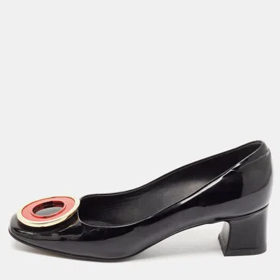 Pre-owned Louis Vuitton Black Patent Leather Block Heel Pumps Size 37