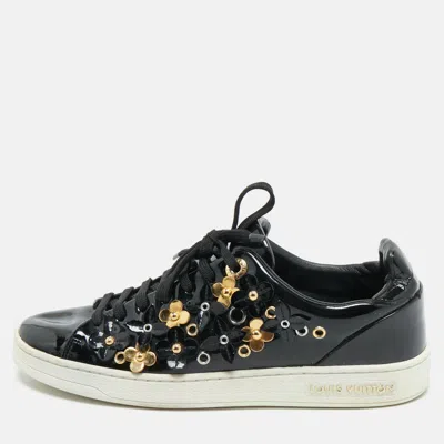 Pre-owned Louis Vuitton Black Patent Leather Blossom Floral Embellished Frontrow Sneakers Size 36