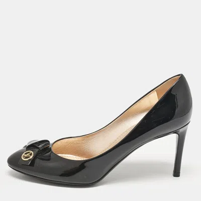 Pre-owned Louis Vuitton Black Patent Leather Bow Fiance Pumps Size 36.5