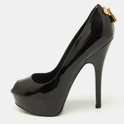 Pre-owned Louis Vuitton Black Patent Leather Oh Really! Platform Peep Toe Pumps Size 37.5