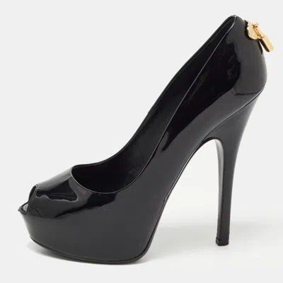 Pre-owned Louis Vuitton Black Patent Leather Oh Really! Platform Peep Toe Pumps Size 39.5