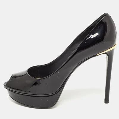Pre-owned Louis Vuitton Black Patent Leather Peep Toe Platform Pumps Size 37