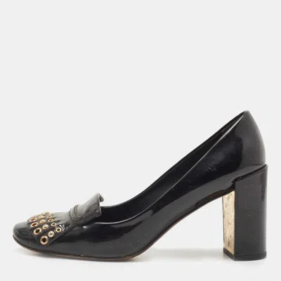 Pre-owned Louis Vuitton Black Patent Leather Studded Fringe Pumps Size 37.5