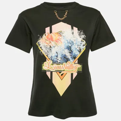 Pre-owned Louis Vuitton Black Printed Jersey Crew Neck T-shirt Xs