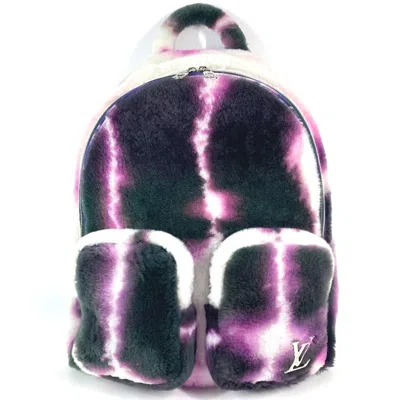 Pre-owned Louis Vuitton Black Purple White Fur Leather Backpack ()