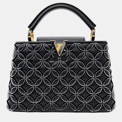 Pre-owned Louis Vuitton Black Quilted Leather Flower Capucines Bb Bag