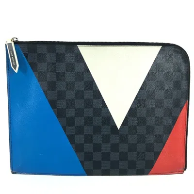 Pre-owned Louis Vuitton Black Red Color White Damier Graphite Clutch Bag Pochette Pouch ()