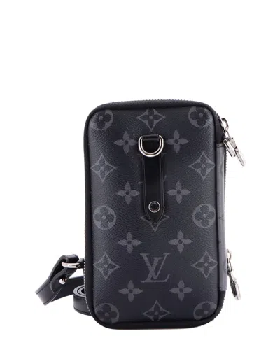 Pre-owned Louis Vuitton Black Reverse Monogram Eclipse Canvas Double Phone Pouch  (authentic Pre-loved)