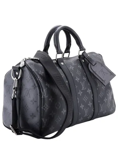 Pre-owned Louis Vuitton Black Reverse Monogram Eclipse Canvas Keepall Bandouliere 35  (authentic Pre-loved)