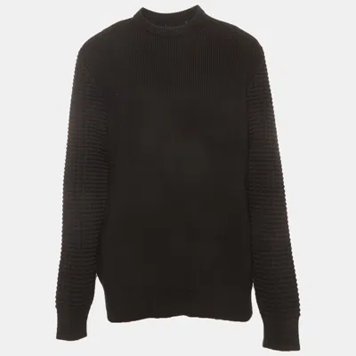 Pre-owned Louis Vuitton Black Rue Du Pont Embroidered Waffle Knit Sweater Xl