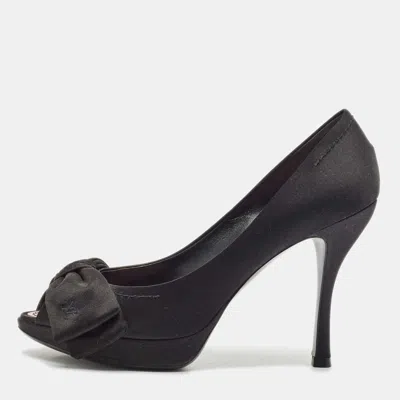 Pre-owned Louis Vuitton Black Satin Bow Peep Toe Pumps Size 37.5