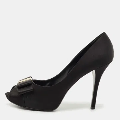 Pre-owned Louis Vuitton Black Satin Bow Peep Toe Pumps Size 40.5
